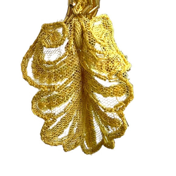 Vintage Heavily Beaded Sequined Lace Gold Tone Frilly Shrug Wrap - Picture 10 of 15